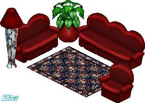 Sims 1 — Well Dressed Set by STP Carly — Includes: Sofa, Loveseat, Chair, Rug, Lamp, Plant