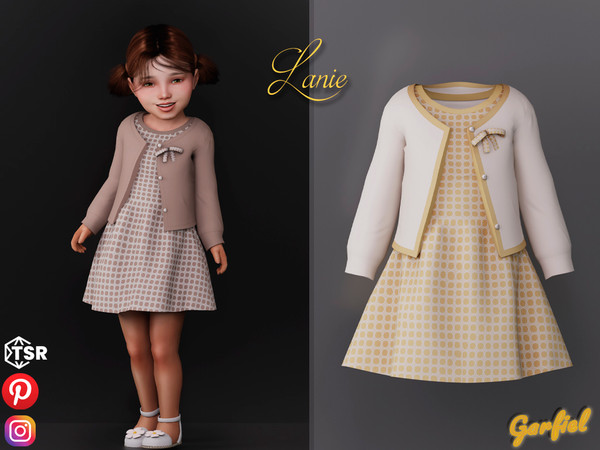 Sims 4 — Lanie - A plaid dress and cardigan with a bow by Garfiel — Cute toddler outfit with buttons