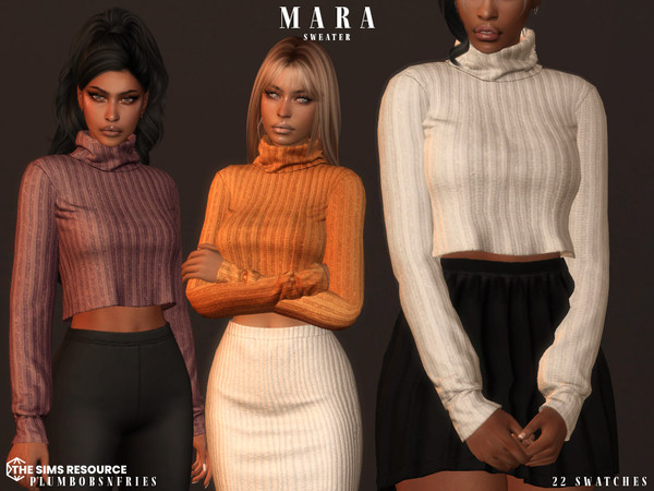 Sims 4 — MARA sweater by ali1 — Turtleneck Crop Knitted Sweater New Mesh