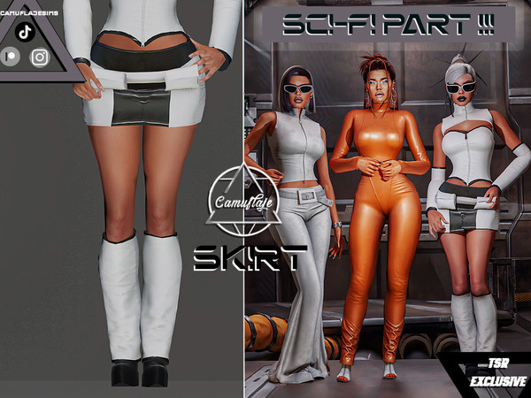 Sims 4 — SCI-FI Collection Part 3 - Skirt by Camuflaje — Sci Fi Collection part 3 that includes a jumpsuit, top, pants,