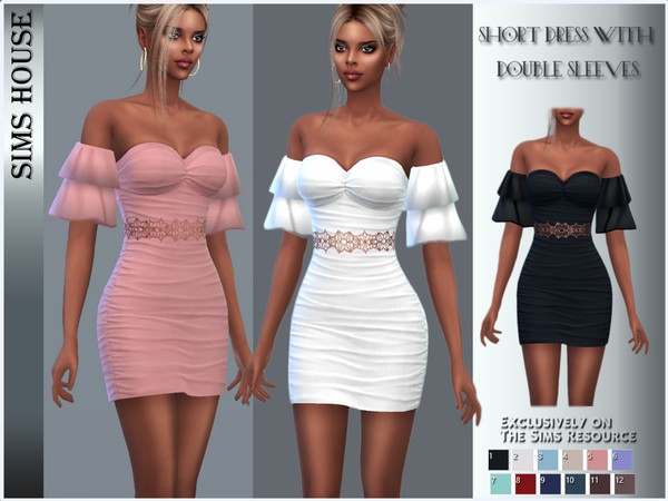 Sims 4 — SHORT DRESS WITH DOUBLE SLEEVES by Sims_House — SHORT DRESS WITH DOUBLE SLEEVES