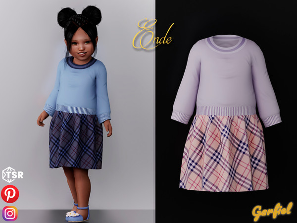 Sims 4 — Ende - Autumn outfit by Garfiel — Cute fall dress outfit for toddlers . Warm sweater and plaid skirt .