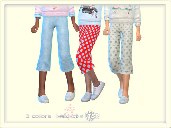 Sims 4 — Pants Best Friends child by bukovka — Cute pants for kids girls, 3 color options, suitable for basic play.