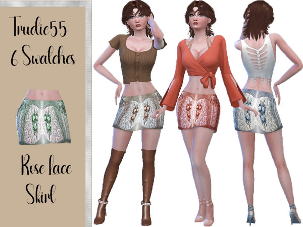 Sims 4 — Rose lace skirt by TrudieOpp — Rose lace mini skirt in 6 colors