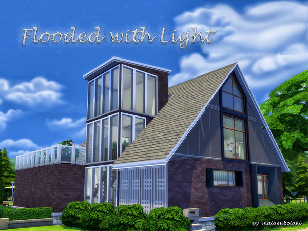 Sims 4 — Flooded with Light by matomibotaki — Modern family house with classic elements. Elegant half closed entrance,
