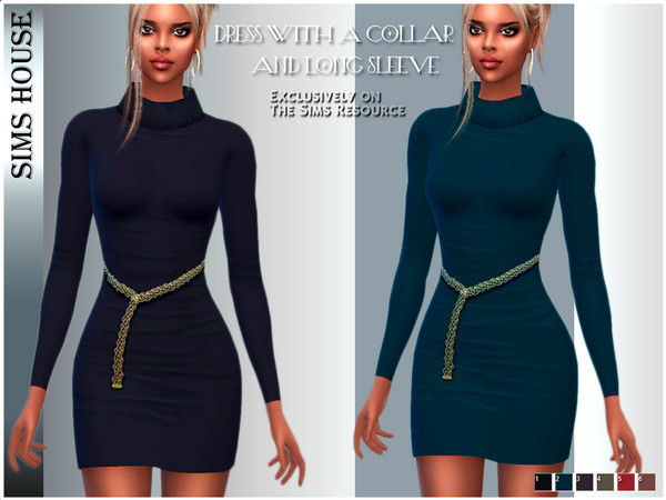 Sims 4 — DRESS WITH A COLLAR AND LONG SLEEVE by Sims_House — DRESS WITH A COLLAR AND LONG SLEEVE