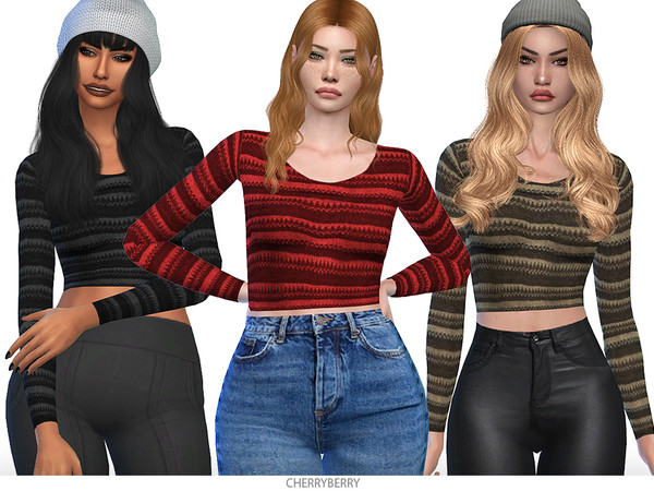 Sims 4 — Emma - Sweater by CherryBerrySim — Cozy knit colorful sweater for fall.