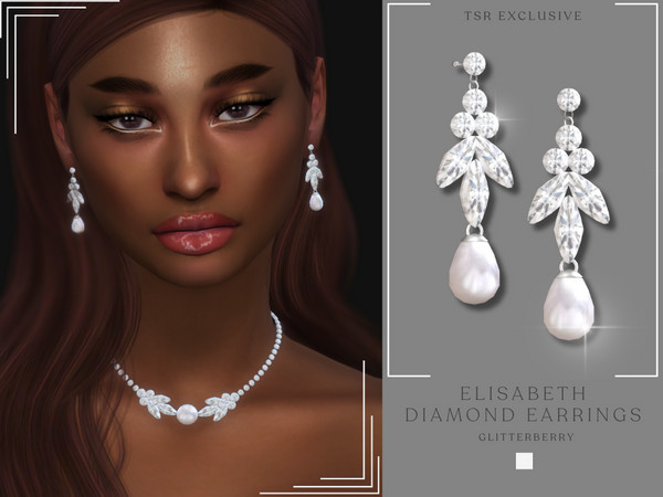 Sims 4 — Elisabeth Diamond Earrings by Glitterberryfly — A gorgeous drop down diamond earring with pearl