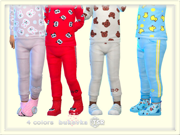 Sims 4 — Pants ZOO by bukovka — Cute pants for toddlers of both sexes: boys and girls, 4 color options. Suitable for the