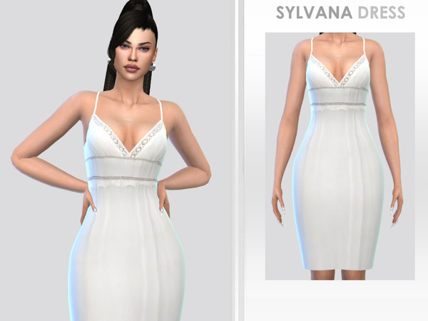 Sims 4 — Sylvana Dress by Puresim — A white dress for female sims.