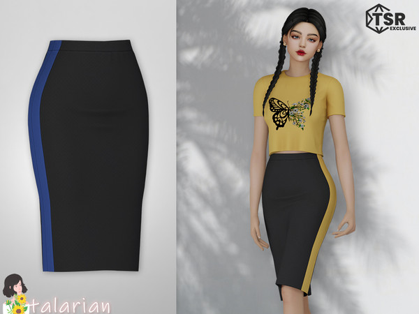 Sims 4 — Brooke Skirt with side stripes by talarian — Skirt with side stripes Available in 21 black and 21 white colors