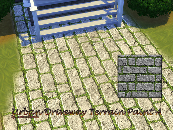 Sims 4 — Urban Driveway A Terrain Paint.package by matomibotaki — Pathstones partially interspersed with grass, ideal for