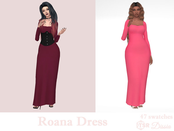 Sims 4 — Roana Dress by Dissia — Long sleeves long square cleavage dress