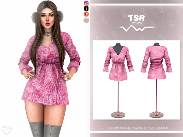 Sims 4 — KNIT JUMPER DRESS BD1112 by busra-tr — 10 colors Adult, Elder, Teen, Young Adult
