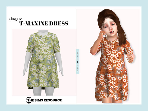 Sims 4 — T-Maxine Dress by _Akogare_ — Akogare T-Maxine Dress -8 Colors - New Mesh (All LODs) - All Texture Maps - HQ