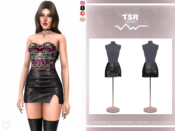 Sims 4 — RHINESTONE SET-411 (LEATHER SKIRT) BD1117 by busra-tr — 10 colors Adult, Elder, Teen, Young Adult