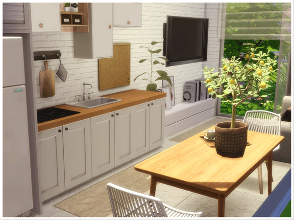 Sims 4 — Tiny Deluxe by lotsbymanal — A tiny modern kitchen with Livingroom.