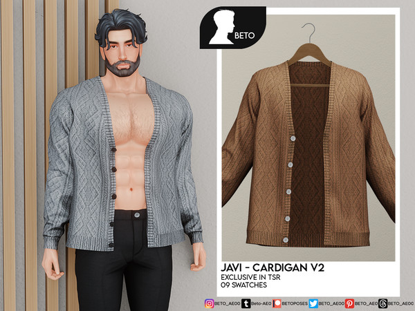 Sims 4 — Javi (Cardigan V2) by Beto_ae0 — Cotton sweater, enjoy it - 09 colors
