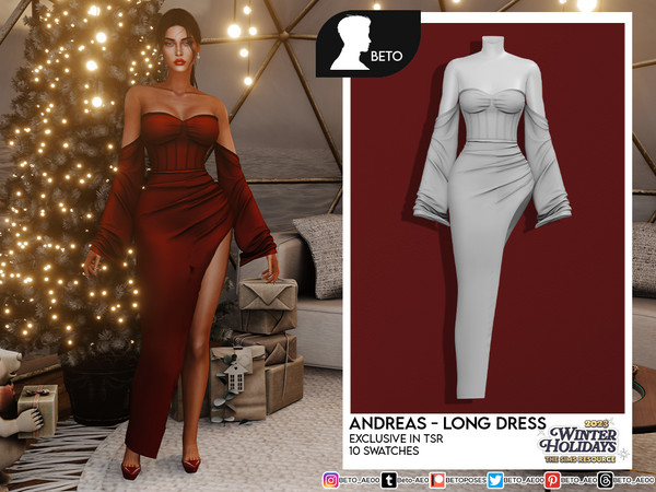 Sims 4 — Andreas (Long Dress) by Beto_ae0 — Perfect dress to celebrate the new year, enjoy it - 10 colors