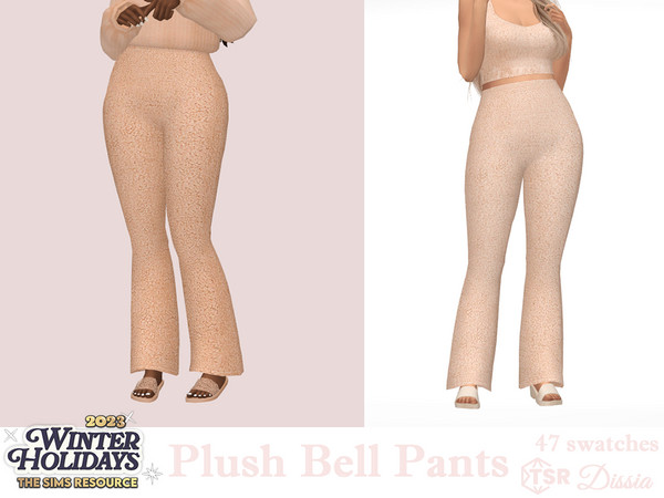Sims 4 — Plush Bell Pants by Dissia — Flare high waist plush bottoms