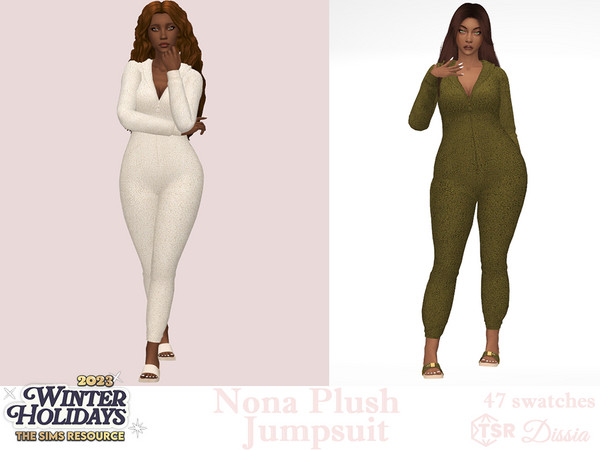 Sims 4 — Nona Plush Jumpsuit by Dissia — Long plush long sleeves zipper jumpsuit