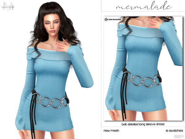 Sims 4 — Belt Detailed Long Sleeve Dress MC511 by Mermalade — New Mesh