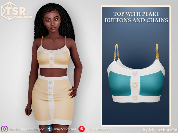 Sims 4 — Top with pearl buttons and chains by MysteriousOo — Top with pearl buttons and chains in 9 colors