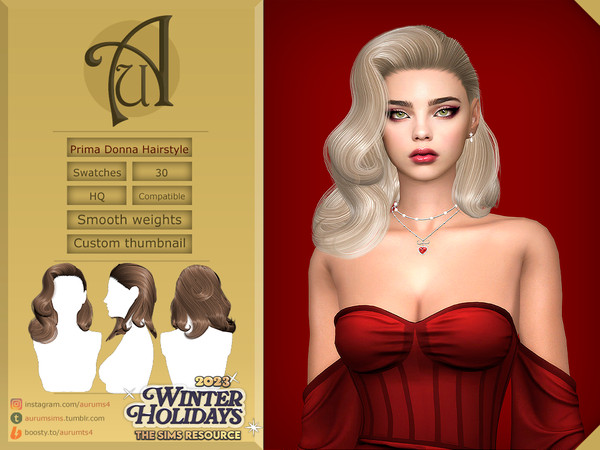 Sims 4 — Winter Holidays 2023 - Prima Donna Hairstyle by AurumMusik — Prima Donna - elegant retro wavy female hairstyle