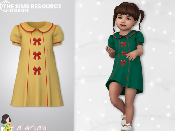 Sims 4 — Mckenna Dress by talarian — Dress with contrast trim and bow applique