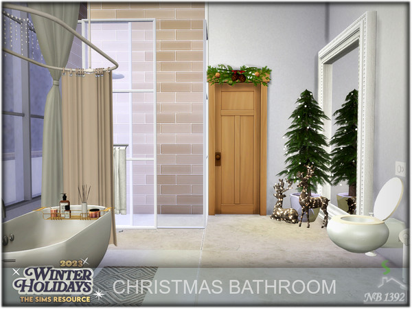 Sims 4 — Winter Holidays 2023 - Christmas Bathroom (CC only TSR) by nobody13922 — A bright holiday-themed bathroom for