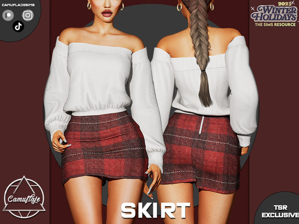 Sims 4 — SET 372 - Skirt by Camuflaje — Fashion winter holiday set that includes a knit sweater and a skirt -Part of a