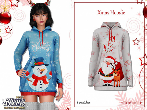 Sims 4 — Xmas Hoodie by WisteriaSims — - FOR WOMAN - NEW MESH - TEEN TO ELDER - Clothing Body Category