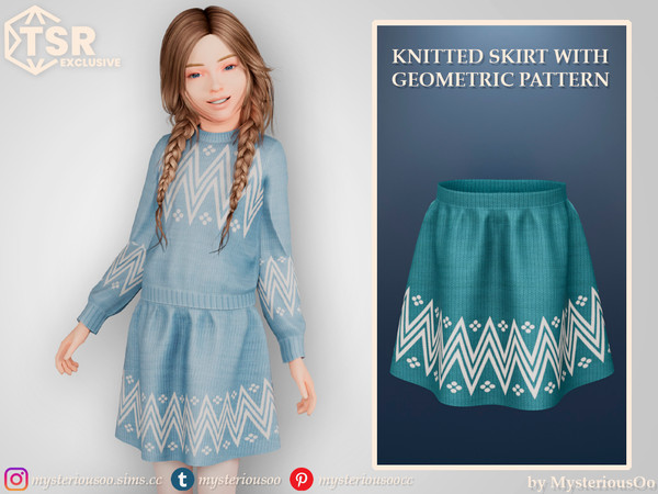 Sims 4 — Knitted skirt with geometric pattern by MysteriousOo — Knitted skirt with geometric pattern in 9 colors for kids