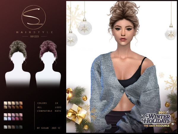 Sims 4 — Elegant updo hairstyle Belicard 081223 by S-Club — Elegant updo hairstyle with 24 colors, hope you like, thank