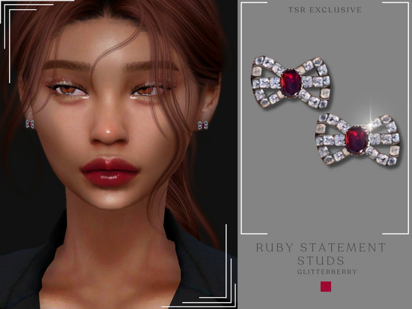 Sims 4 — Ruby Statement Studs by Glitterberryfly — A diamond bow with ruby gemstone
