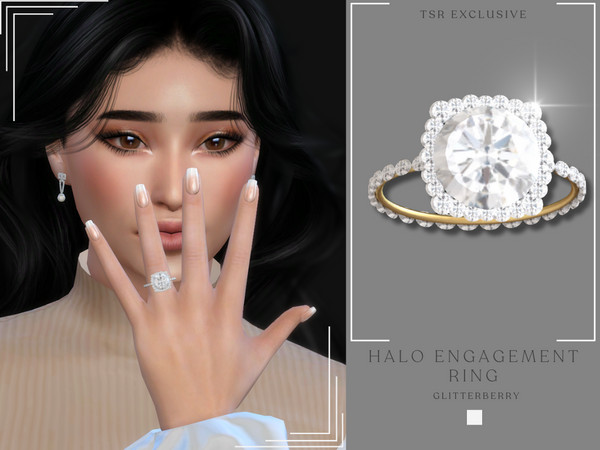 Sims 4 — Halo Engagement Ring by Glitterberryfly — A gorgeous diamond engagement ring set in gold