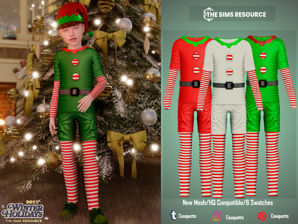 Sims 4 — Christmas Elf Costume by couquett — chritmas Outfit for your child, I hope That You like it - 6 swatches