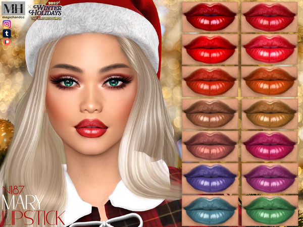 Sims 4 — Mary Lipstick N187 by MagicHand — Shiny Christmas lips in 16 colors - HQ Compatible.