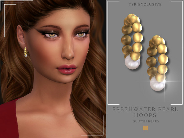 Sims 4 — Freshwater Pearl Hoops by Glitterberryfly — A gold hoop earring with freshwater pearls