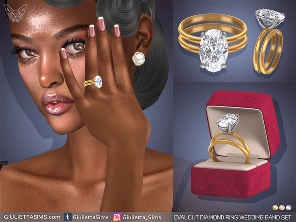 Sims 4 — Oval Cut Diamond Ring Wedding Band Set by feyona — Oval Cut Diamond Ring Wedding Band Set comes with 3 color