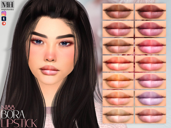 Sims 4 — Bora Lipstick N188 by MagicHand — Natural lips in 16 colors - HQ Compatible.