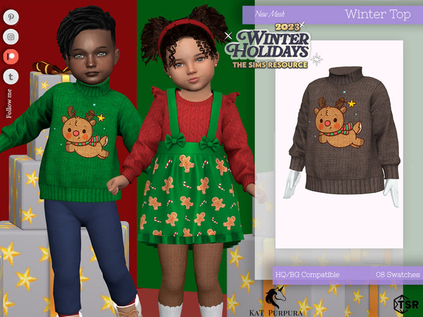 Sims 4 — Winter Top- Toddler by KaTPurpura — Very warm wool turtleneck sweater with Christmas theme