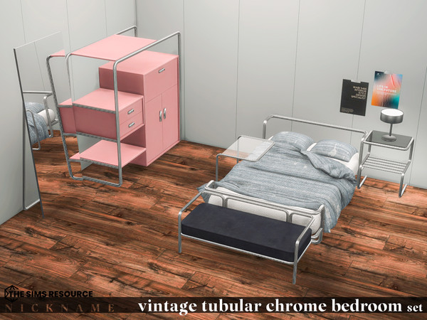Sims 4 — vintage tubular chrome bedroom set_table lights by NICKNAME_sims4 — vintage tubular chrome bedroom set 10