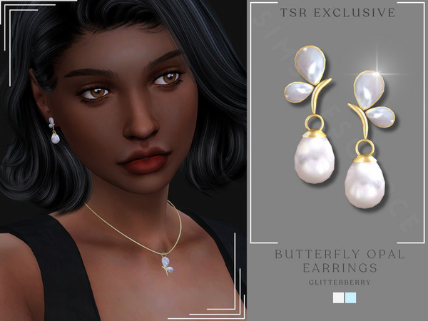 Sims 4 — Butterfly Opal Earrings by Glitterberryfly — A gorgeous gold set butterfly with opal gemstones