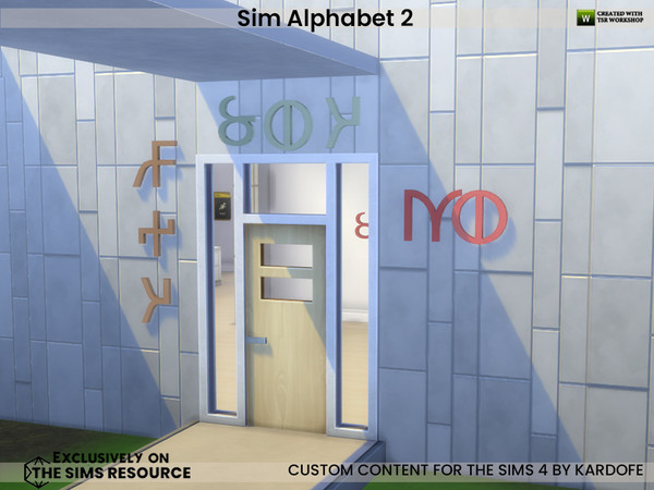 Sims 4 — Sim Alphabet 2 by kardofe — Simlish alphabet, wall decorations in eight different colour options, in this second