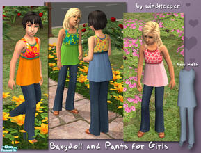 Sims 2 — Girls Babydoll and Pants by Windkeeper — New body mesh - girls babydoll top and pants. Fat state included,