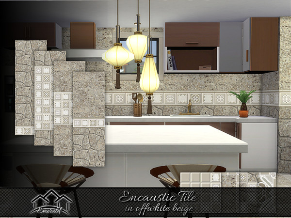 Sims 4 — Encaustic Tile in offwhite beige by Emerald — Encaustic tile are perfect choice if you want add decor to your