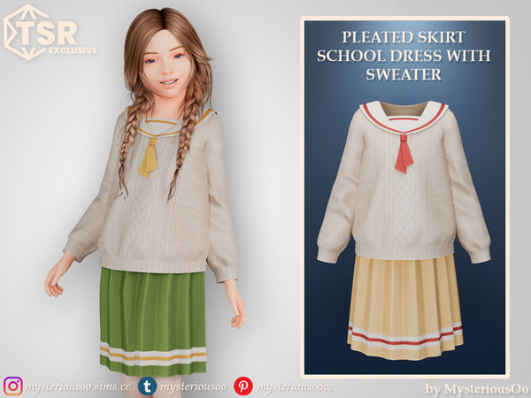 Sims 4 — Pleated skirt school dress with sweater by MysteriousOo — Pleated skirt school dress with sweater in 12 colors