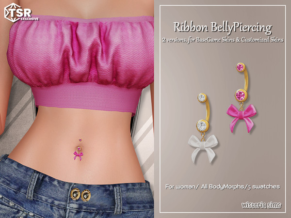 Sims 4 — Ribbon BellyPiercing Set by WisteriaSims — This Set Includes 2 piercings, one for each skin type A (for Base