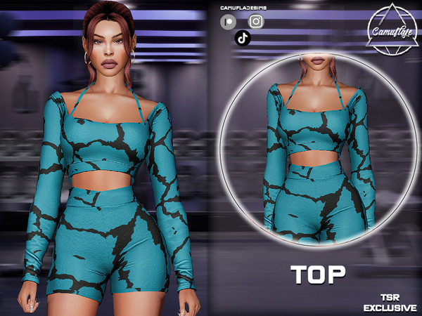 Sims 4 — SET 390 - Sport Top by Camuflaje — Fashion workout set that includes shorts and top -Part of a set